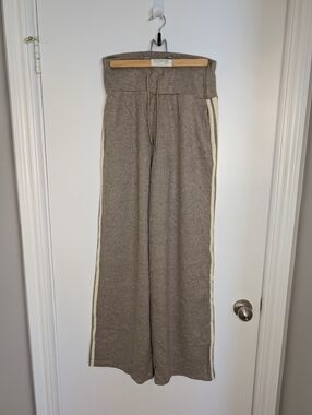 HALARA Taupe Wide-Leg Track Pants with Cream Side Stripes